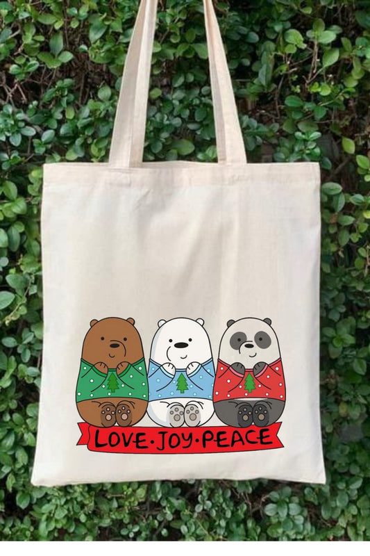 We Bare Bears, Kafadar Ayılar 3 Yakın Dost Baskılı Ham Bez Canta Tote Bag, Bez Çanta