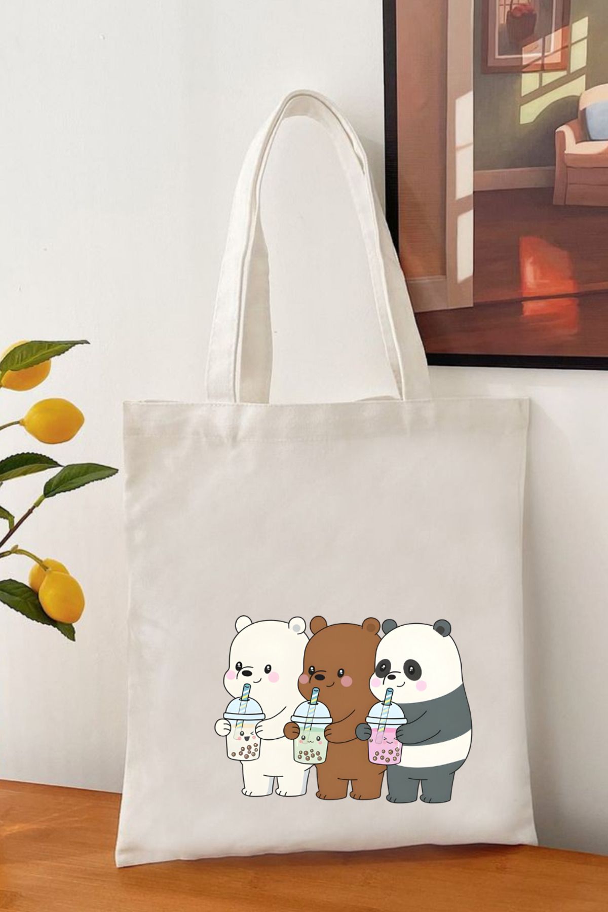 We Bare Bears, Kafadar Ayılar 3 Yakın Dost Tote Bag Bez Çanta
