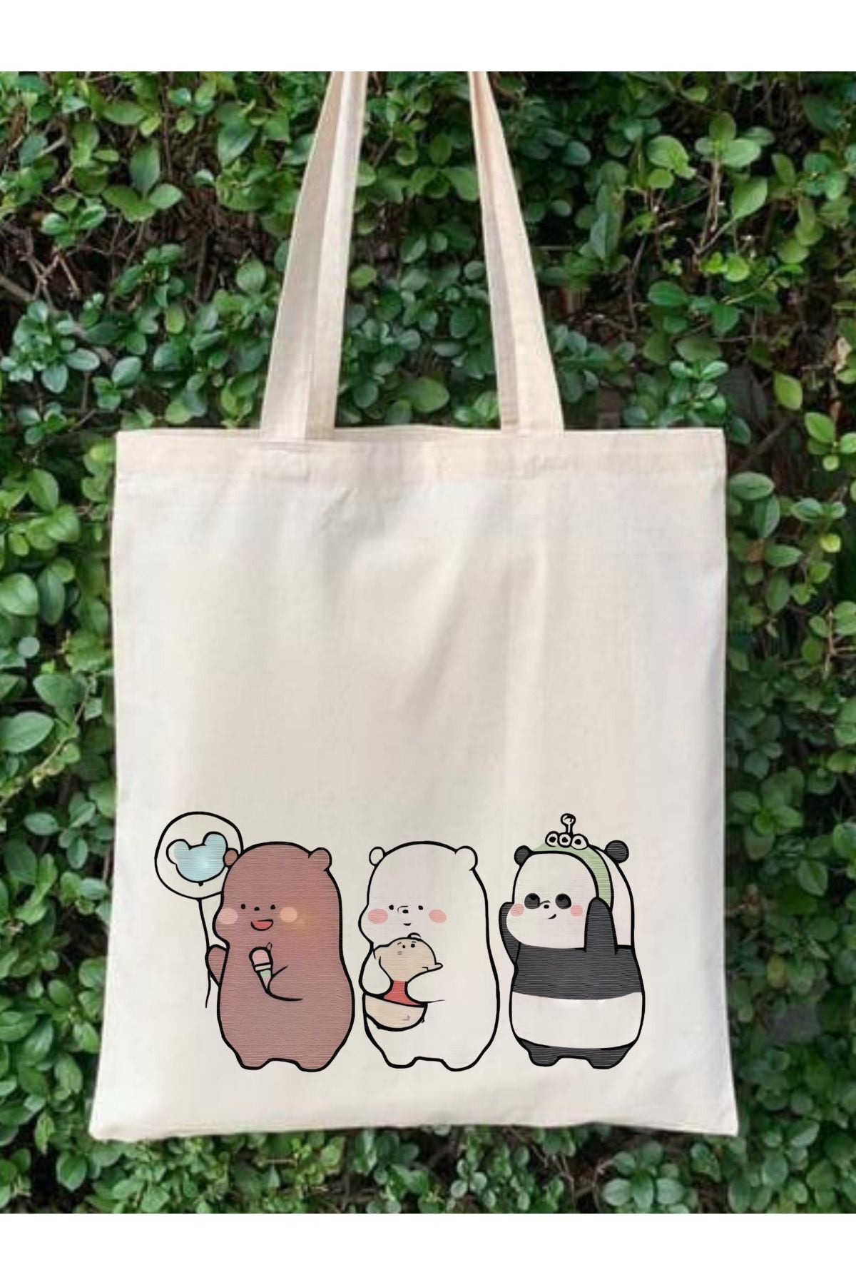 We Bare Bears, Kafadar Ayılar 3 Yakın Dost Baskılı Ham Bez Canta Tote Bag, Bez Çanta