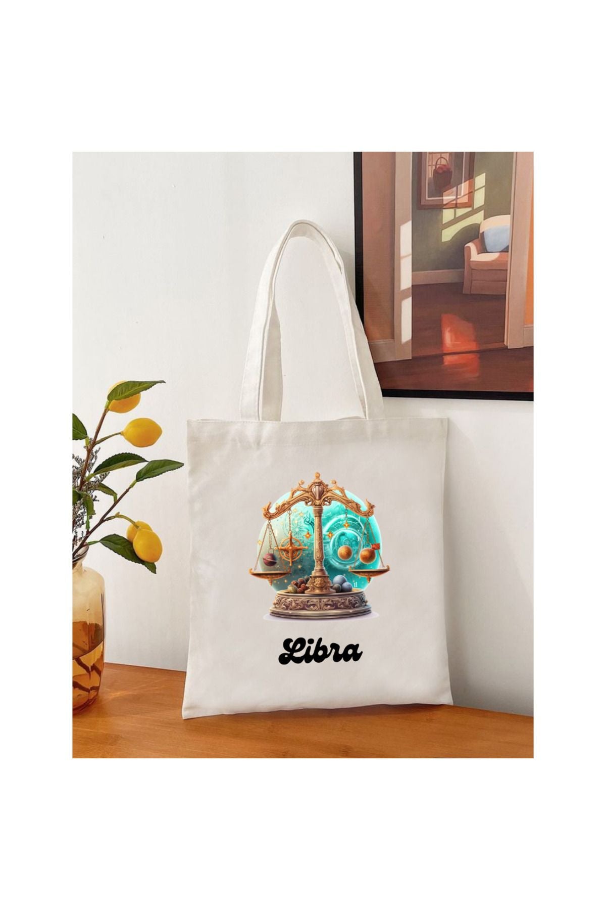 Terazi Burcu Hediye Çanta- Libra Zodiac Sign Tote Bag Bez Çanta