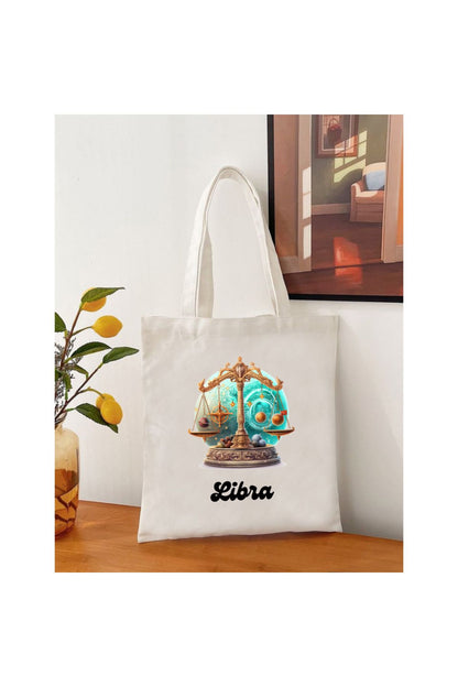 Terazi Burcu Hediye Çanta- Libra Zodiac Sign Tote Bag Bez Çanta
