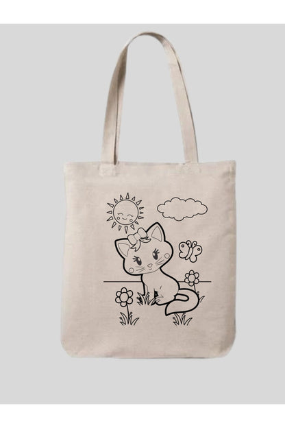 Kedi Tasarım Sınırlı Boyama Çantası Hobi Mandala 35*40 cm Ham Bez Çanta Boyama