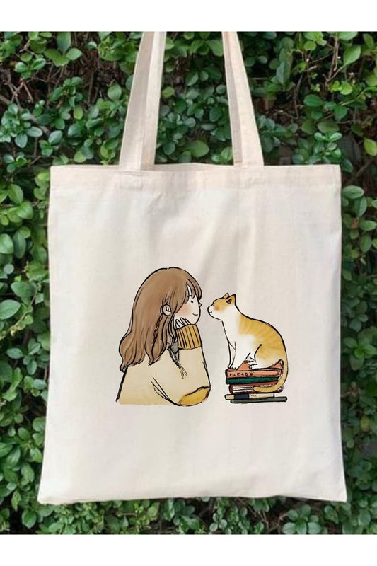 Kedi Aşk Tote Bag Bez Çanta Bag Çanta Omuz Çantası