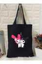 Kuromi ve Melody Tote bag, Bez Çanta, Siyah Kanvas, Kitap Çantası, Okul Çantası
