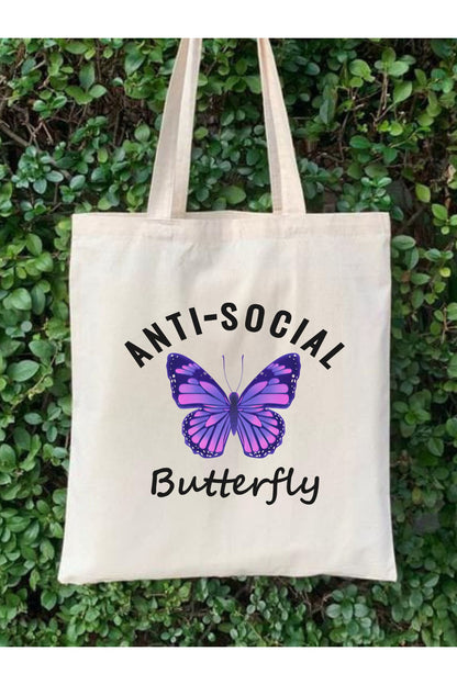 Anti Social Butterfly Tasarım Tote Bag Bez Çanta
