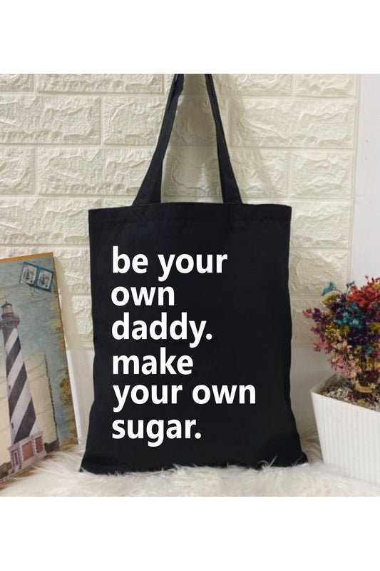 Sugar Daddy - Girl  Siyah Keten Kalın Bez Çanta Tote Bag Kanvas Omuz Çantası, Shopper Bag
