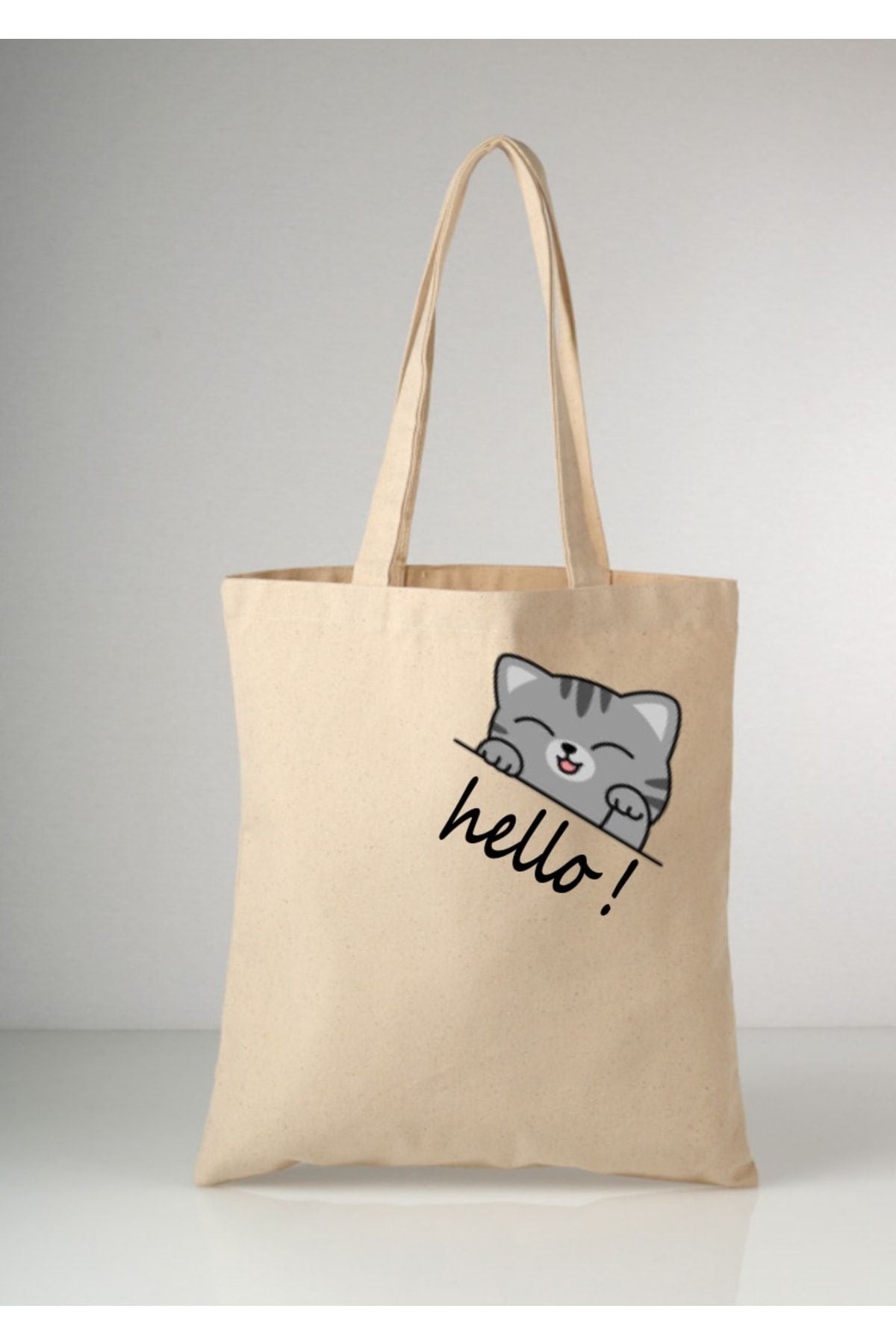 Hello Kedi Cat Tote Bag Bez Çanta
