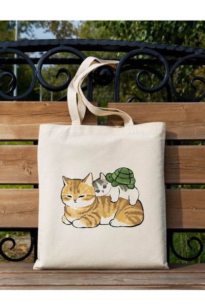 Kediler Ve Kaplumbağa Tote Bag Bez Çanta