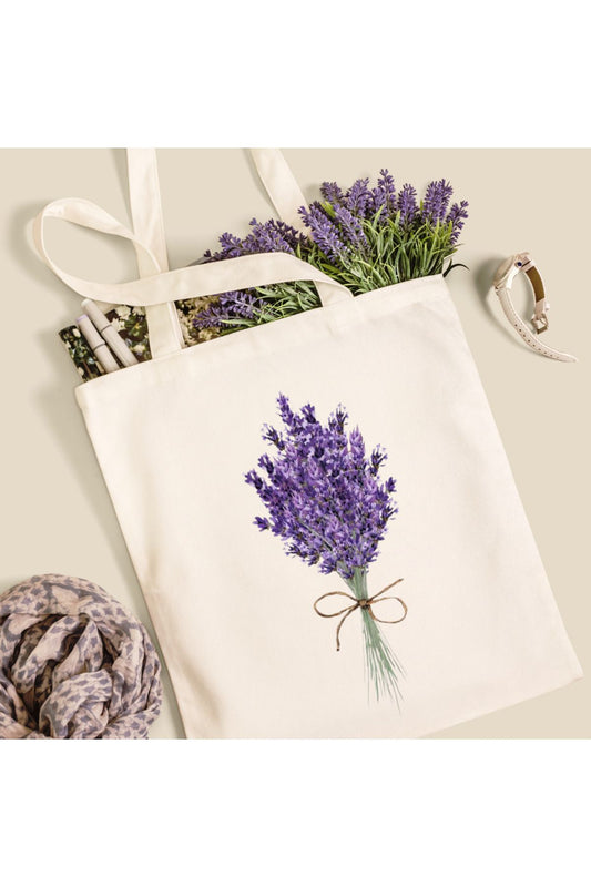 Lavanta, Lavender Tasarım Çiçek Tote Bag Bez Çanta
