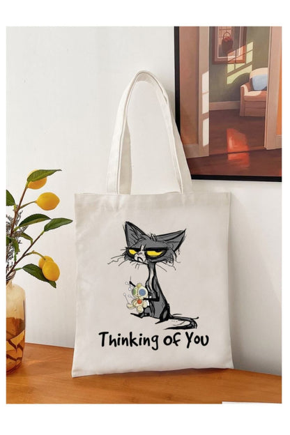 Thinking Of You, Cat Tasarım Tote Bag Bez Çanta