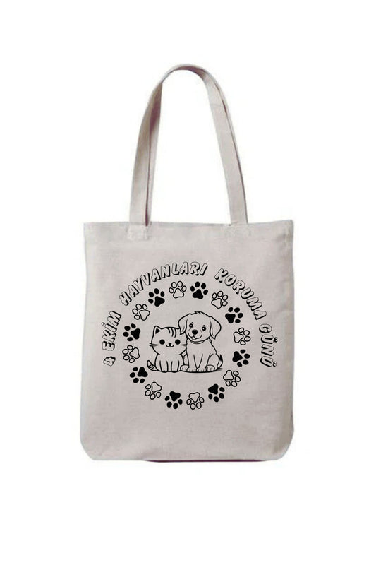 Boyama Seti 4 Ekim Boyama Çantasi Hobi Hayvalari Koruma Günü krem kanvas çanta %100 pamuk 35x40 cm tote bag