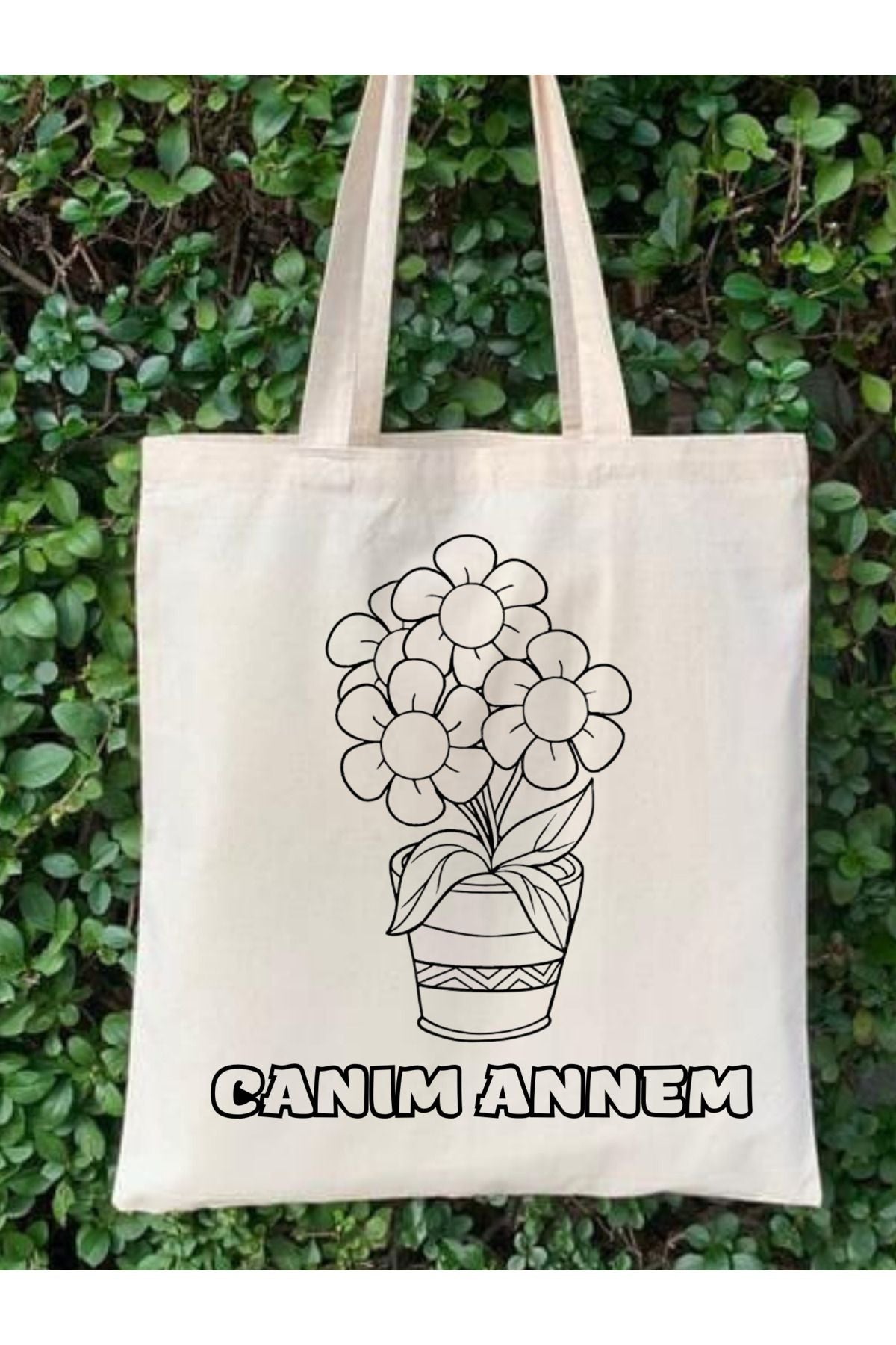 Anneler Günü Hediyesi, Çiçekli Anne Hediye Boyama Çantası Tote Bag, Bez Çanta