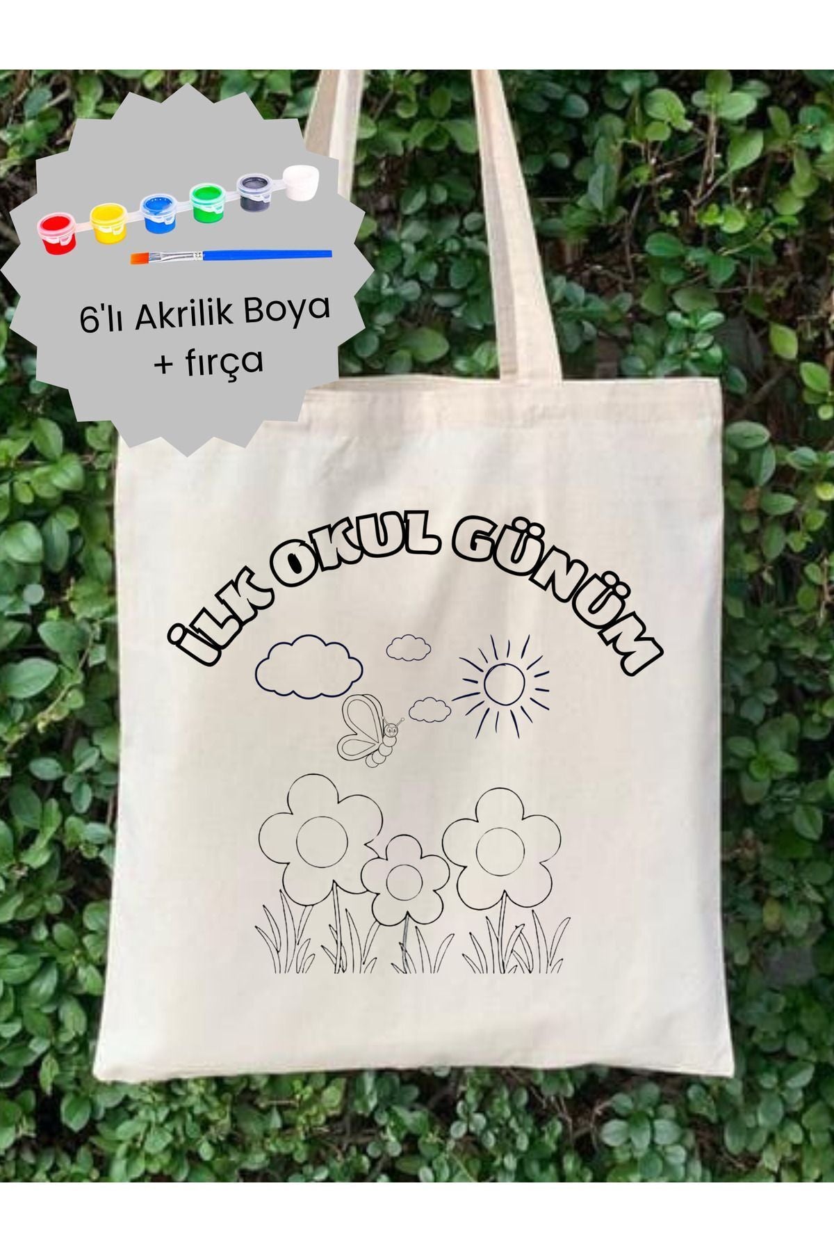 Ilk Okul Günü Boyama Çantasi krem kanvas çanta %100 pamuk 35x40 cm tote bag