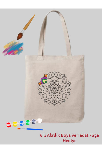 Mandala Boyama Çantası Hobi 35*40 cm Hediye Ham Bez Çanta Boyama