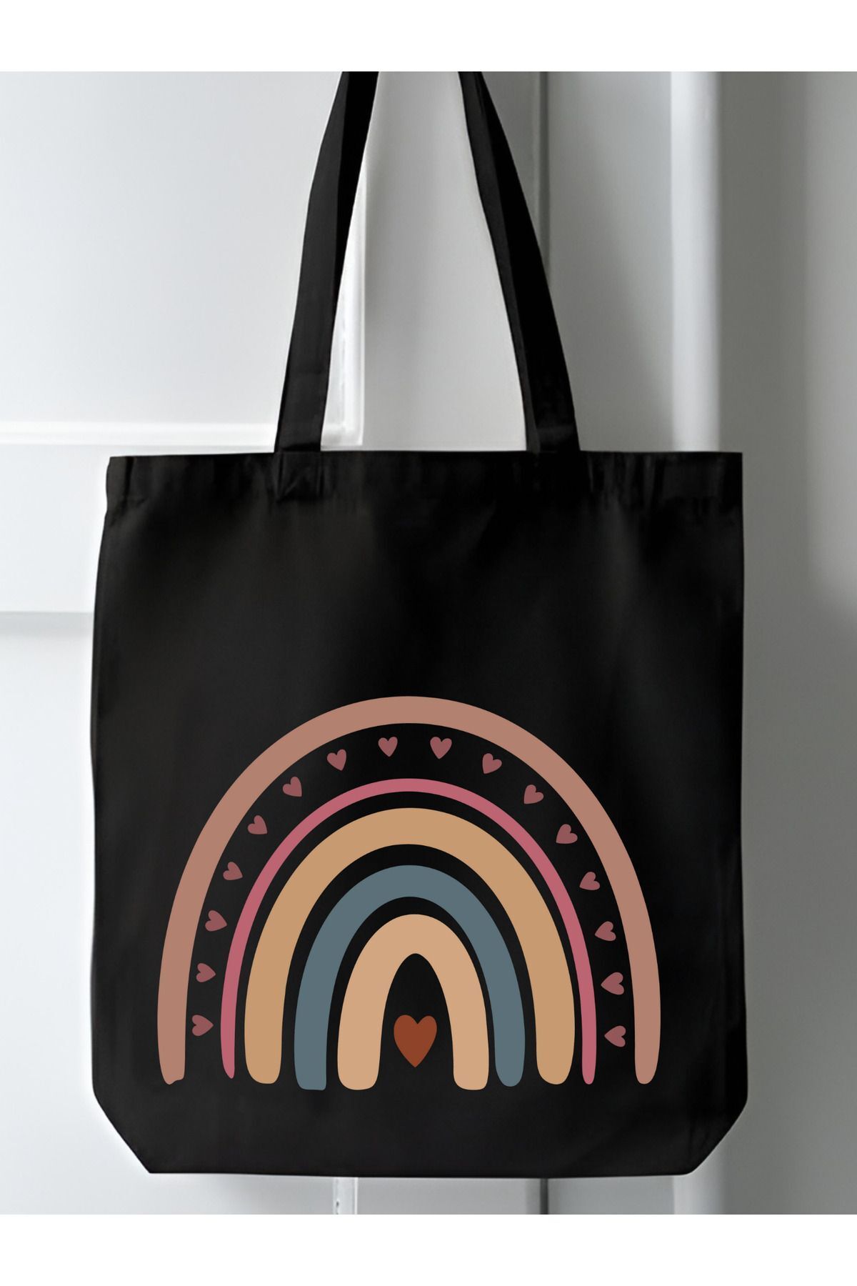 Siyah Kanvas, Bohem Rainbow Gökkuşağı Tote Bag Bez Çanta, Kanvas Çanta, Shopper Bag