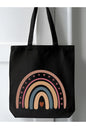 Siyah Kanvas, Bohem Rainbow Gökkuşağı Tote Bag Bez Çanta, Kanvas Çanta, Shopper Bag