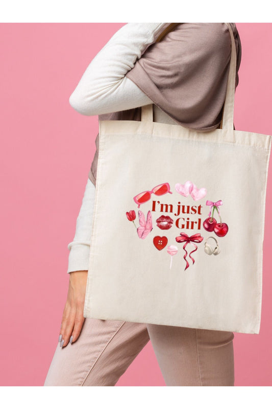 Y2K Cherry Coquette Pinterest Kiraz Retro Unisex Ham Bez Çanta tasarımlı ham bez çanta minimalist pinterest modeli