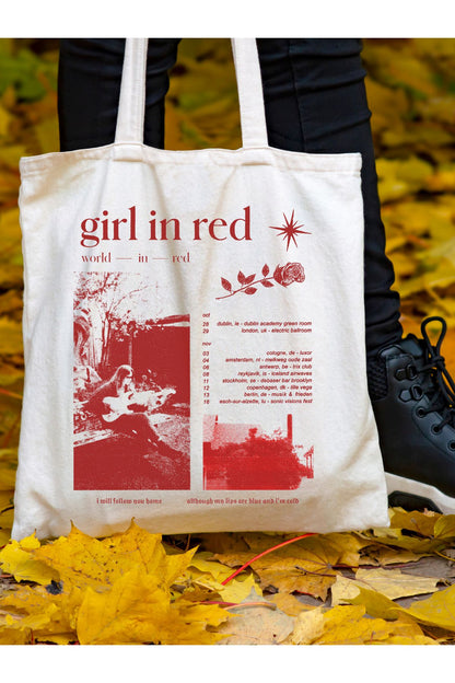 Girl In Red World In Red Tote Bag Bez Çanta