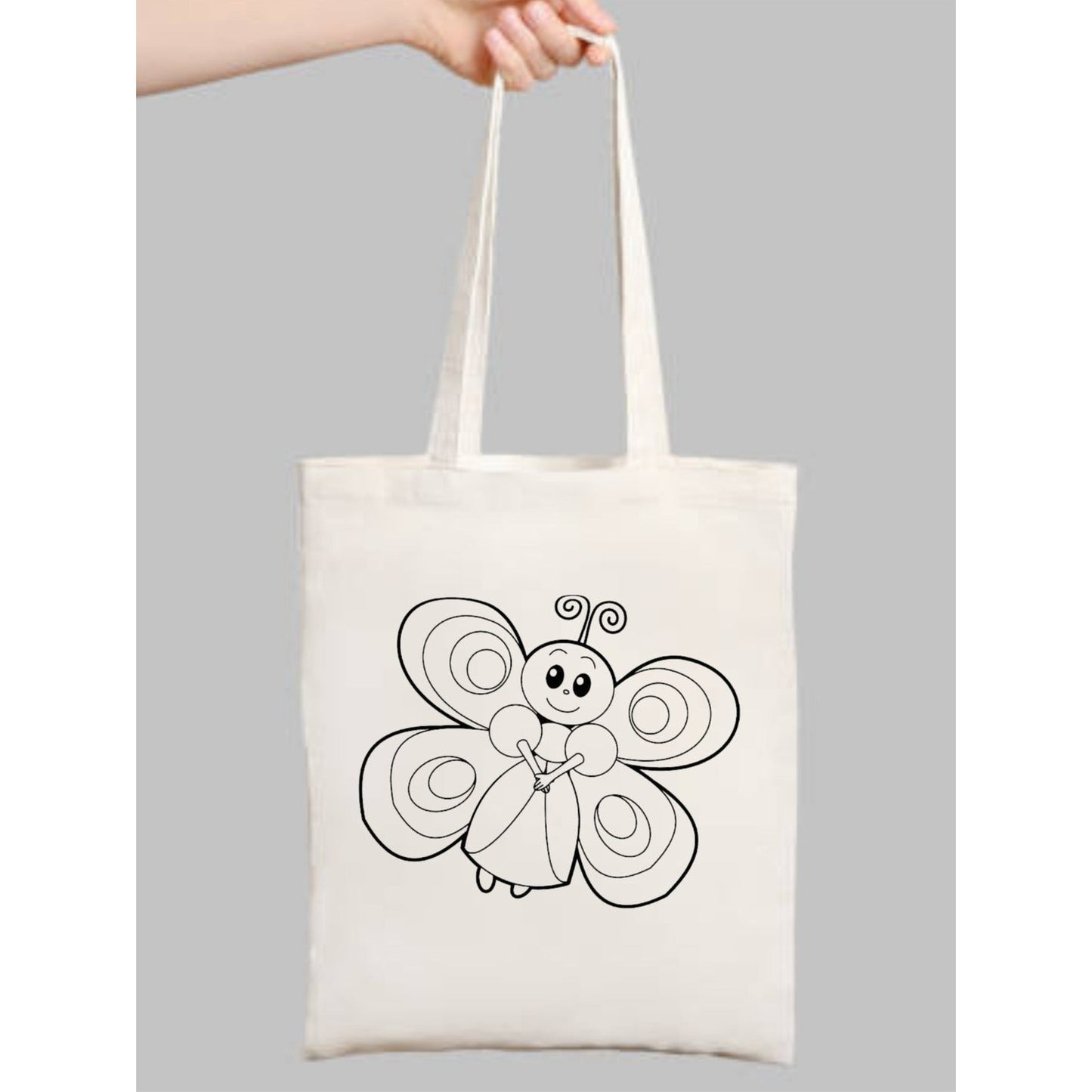 Kelebekli Çocuk Boyama Çantasi krem kanvas çanta %100 pamuk 35x40 cm tote bag