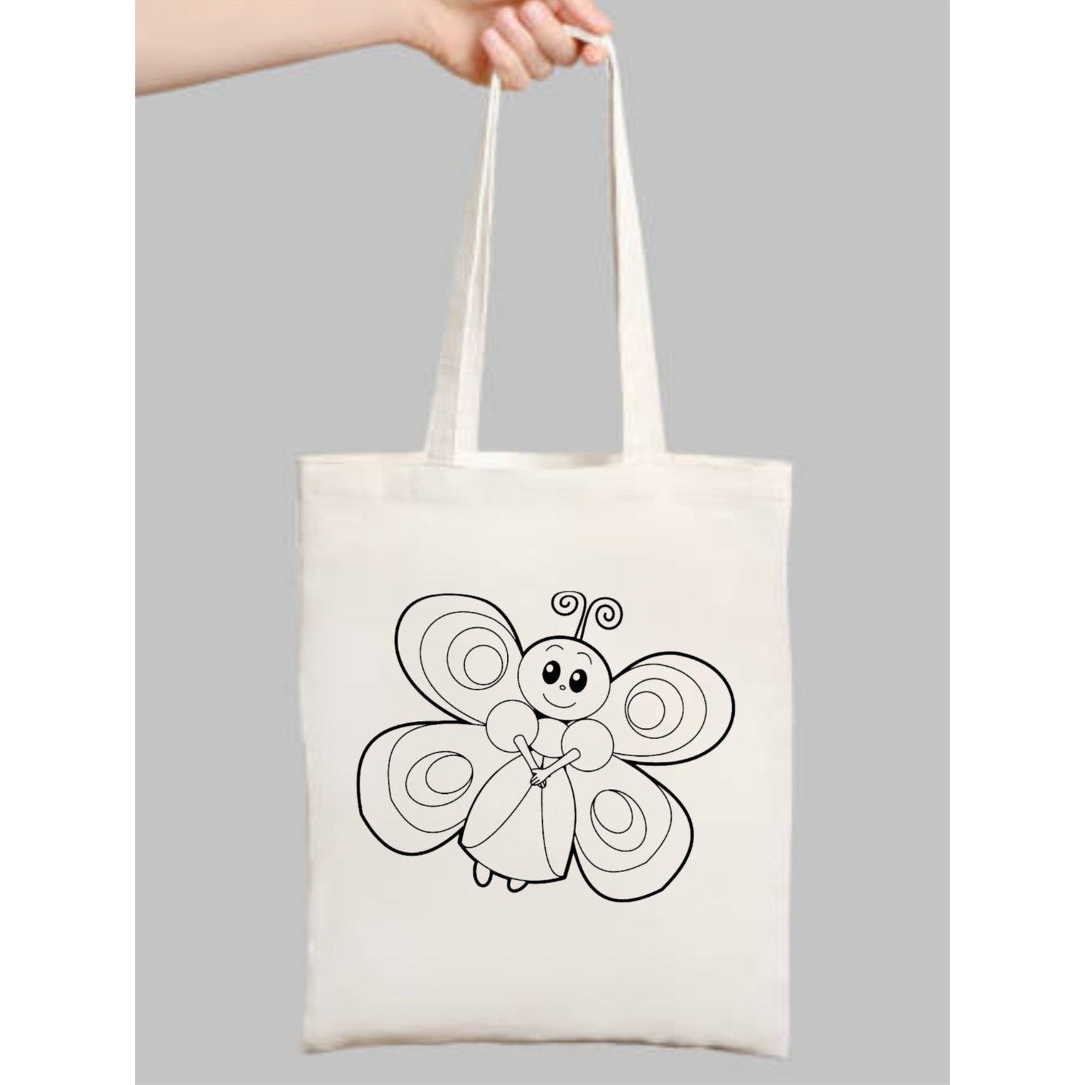 Kelebekli Çocuk Boyama Çantasi krem kanvas çanta %100 pamuk 35x40 cm tote bag
