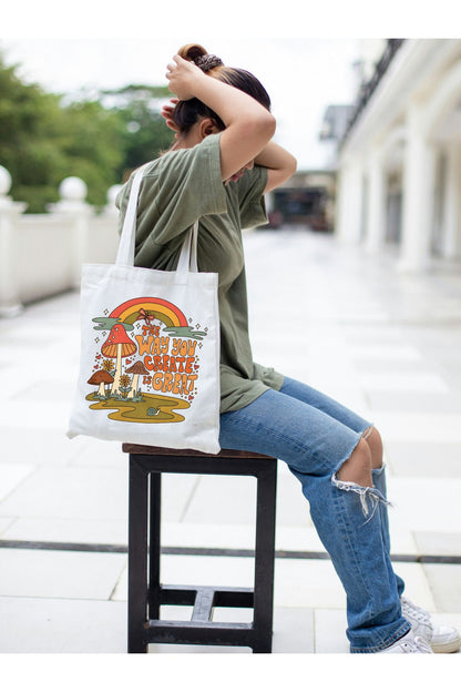 The Way You Create is Great, Mushroom Tasarım Kanvas, Rips Bez Çanta, Omuz Çantası, Kalın Tote Bag
