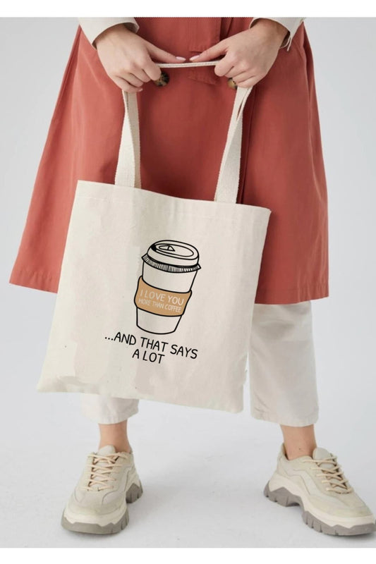 Art Coffee Tasarımlı Tote Bag Krem Ham Bez Çanta ham bez çanta pinterest model