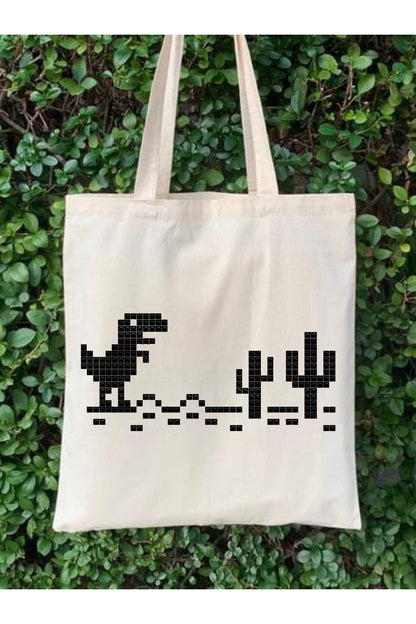 T-rex Game Pixel Tasarım Tote Bag Bez Çanta