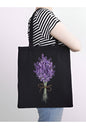 Siyah Kanvas Kalın Lavanta Tasarım Lavender, Tote Bag, Bez Çanta, Kanvas Çanta, Shopper Bag