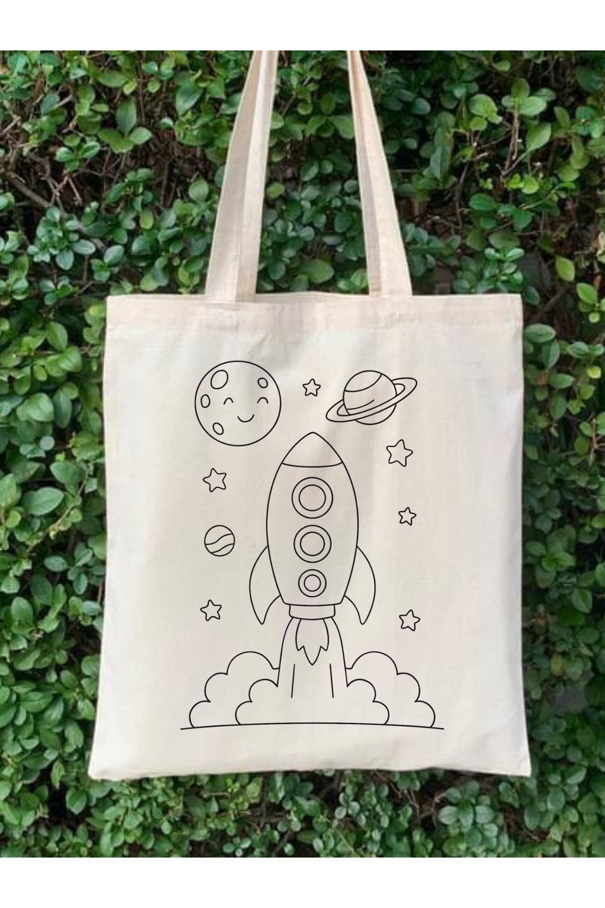 Roket Erkek Çocuk Boyama Çantasi Anaokulu Çocuk Etkinlik Boyama krem kanvas çanta %100 pamuk 35x40 cm tote bag
