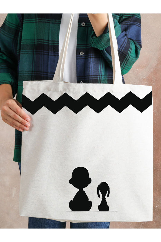 Charlie Brown Tasarım Motto Tote Bag, Kalın, Bez Çanta, Omuz Çanta, Kitap Çantası, Shopper Bag