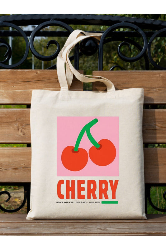 Cherry Kiraz Tasarım Ham Bez Tote Bag Çanta