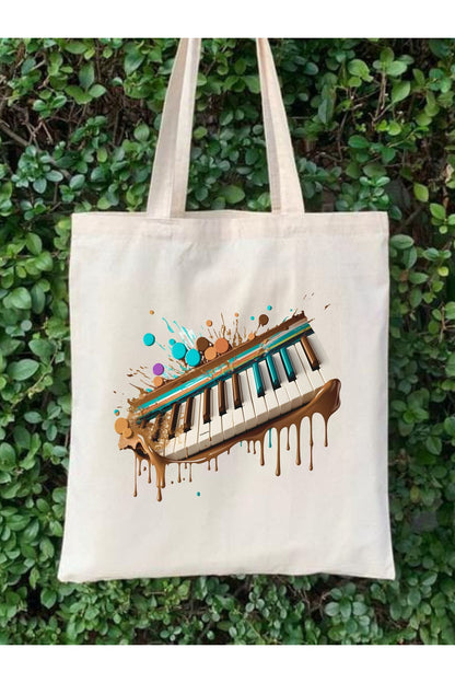 Music Art Tote Piyano Tote Bag Bez Çanta