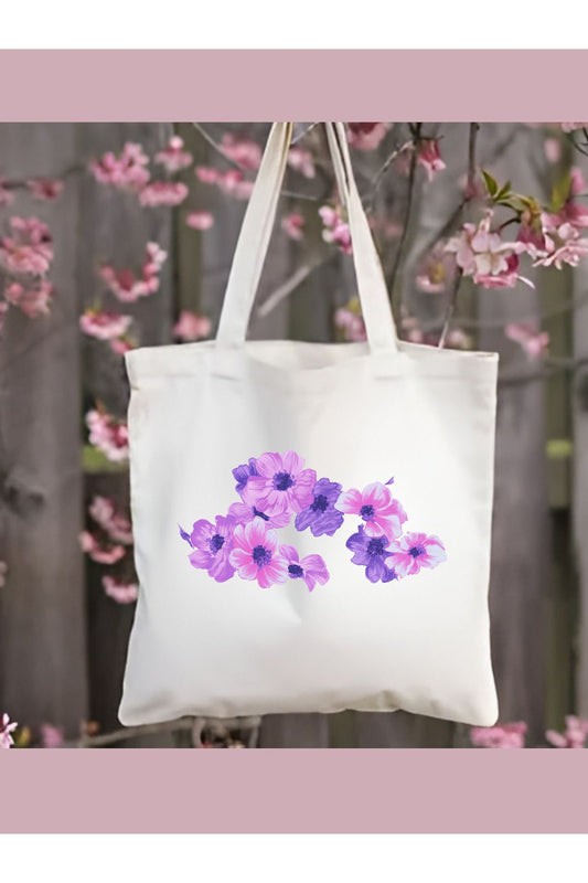 Mor Çiçek Menekşe Tote Bag Bez Çanta