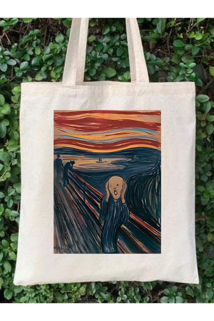 Edvard Munch Scream Tasarım Ham Bez Çanta tasarımlı ham bez çanta minimalist pinterest modeli
