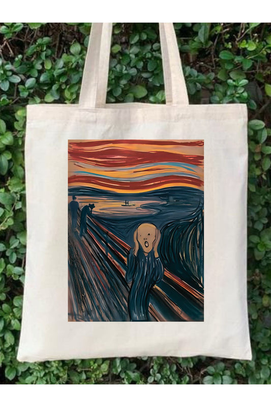 Edvard Munch Scream Tasarım Ham Bez Çanta tasarımlı ham bez çanta minimalist pinterest modeli