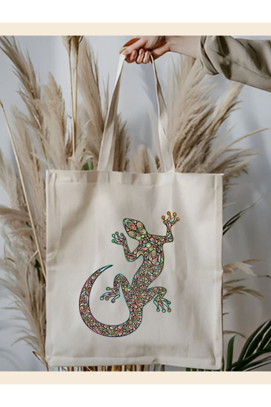 Psychedelic Trance Kertenkele Tote Bag Bez Çanta