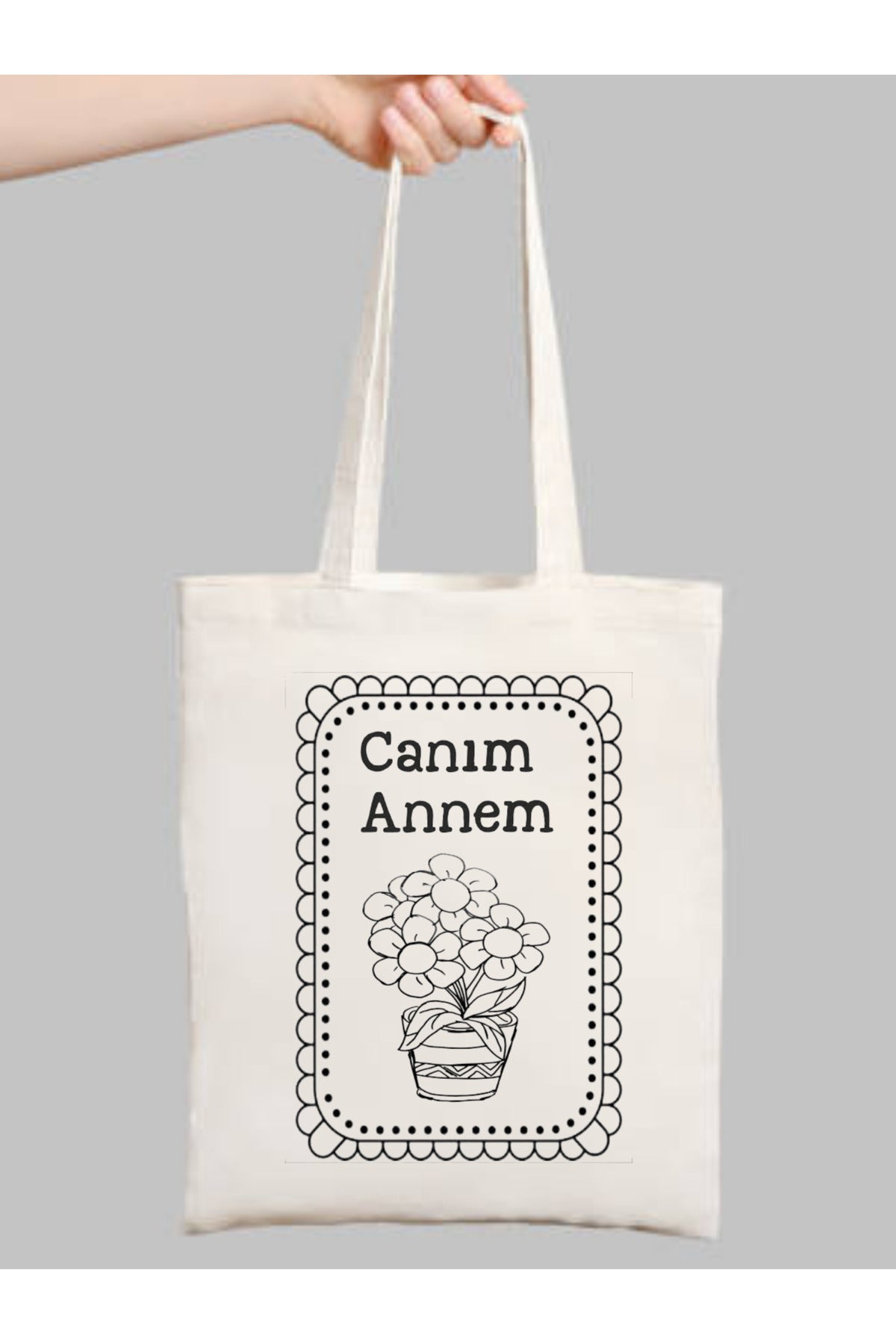 Canım Annem krem kanvas çanta %100 pamuk 35x40 cm tote bag