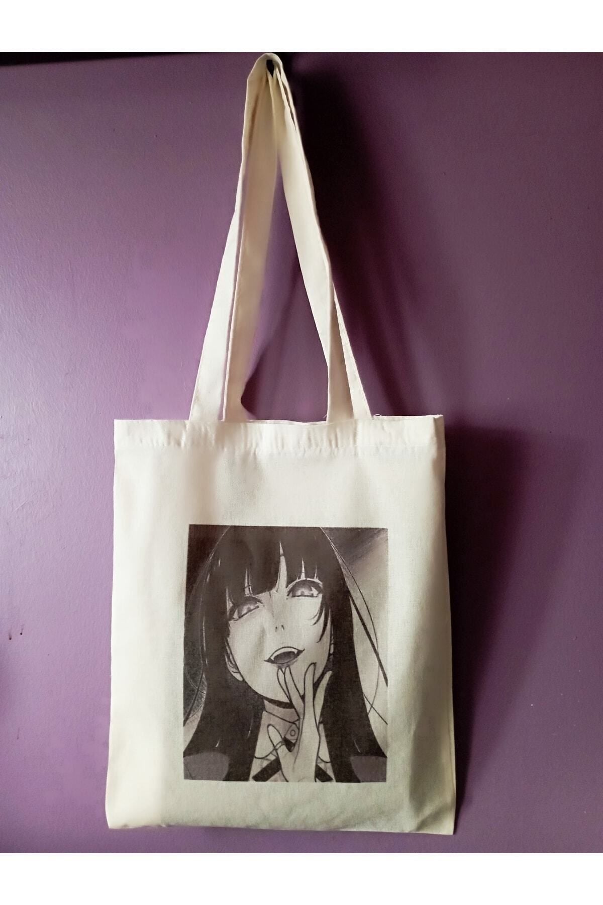 Yumeko Jabami Anime Kakegurui Ham Bez Çanta tasarımlı ham bez çanta minimalist pinterest modeli