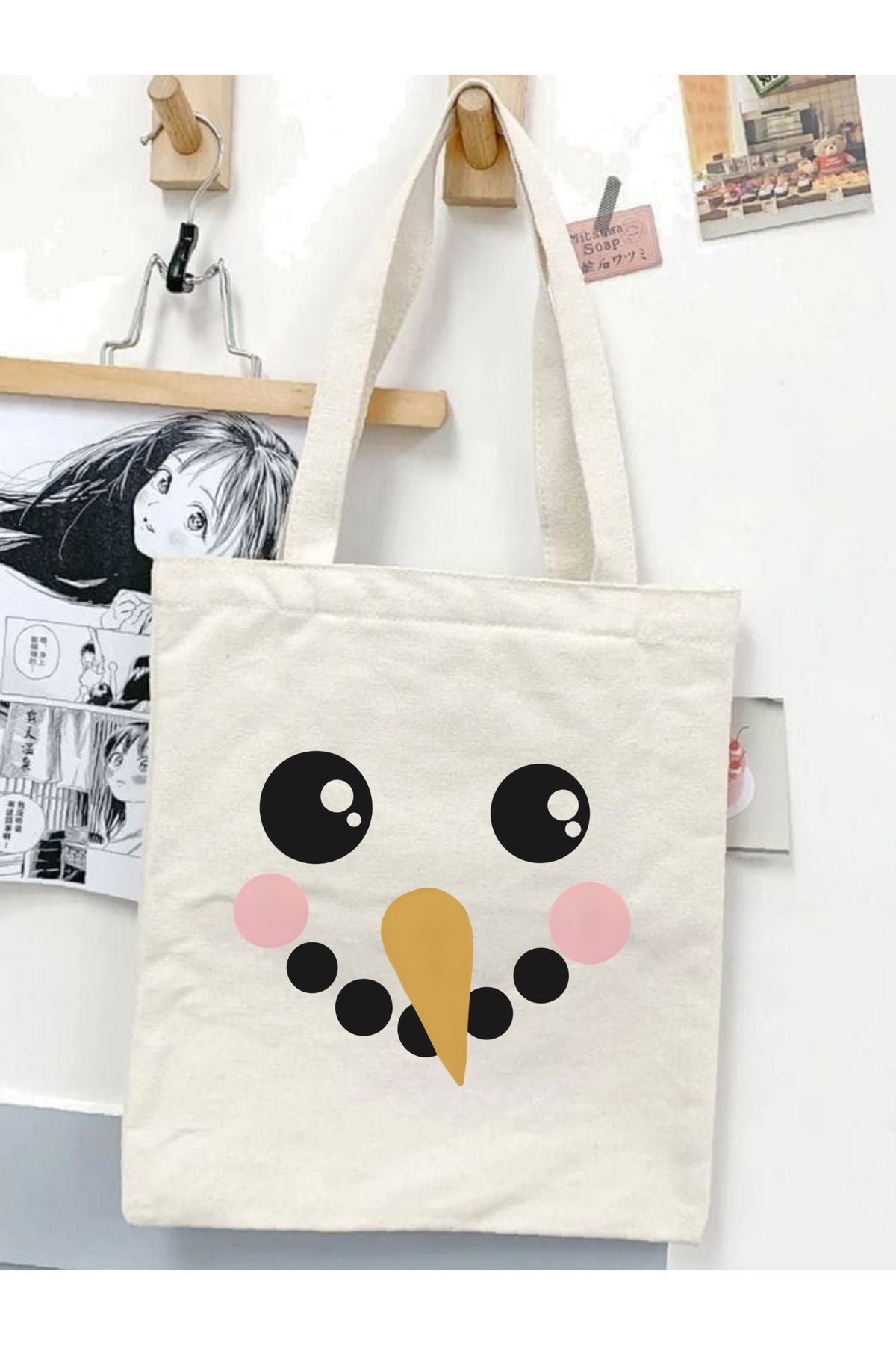 Kardan Adam Yılbaşı Ham Bez Çanta tasarımlı ham bez çanta minimalist pinterest modeli