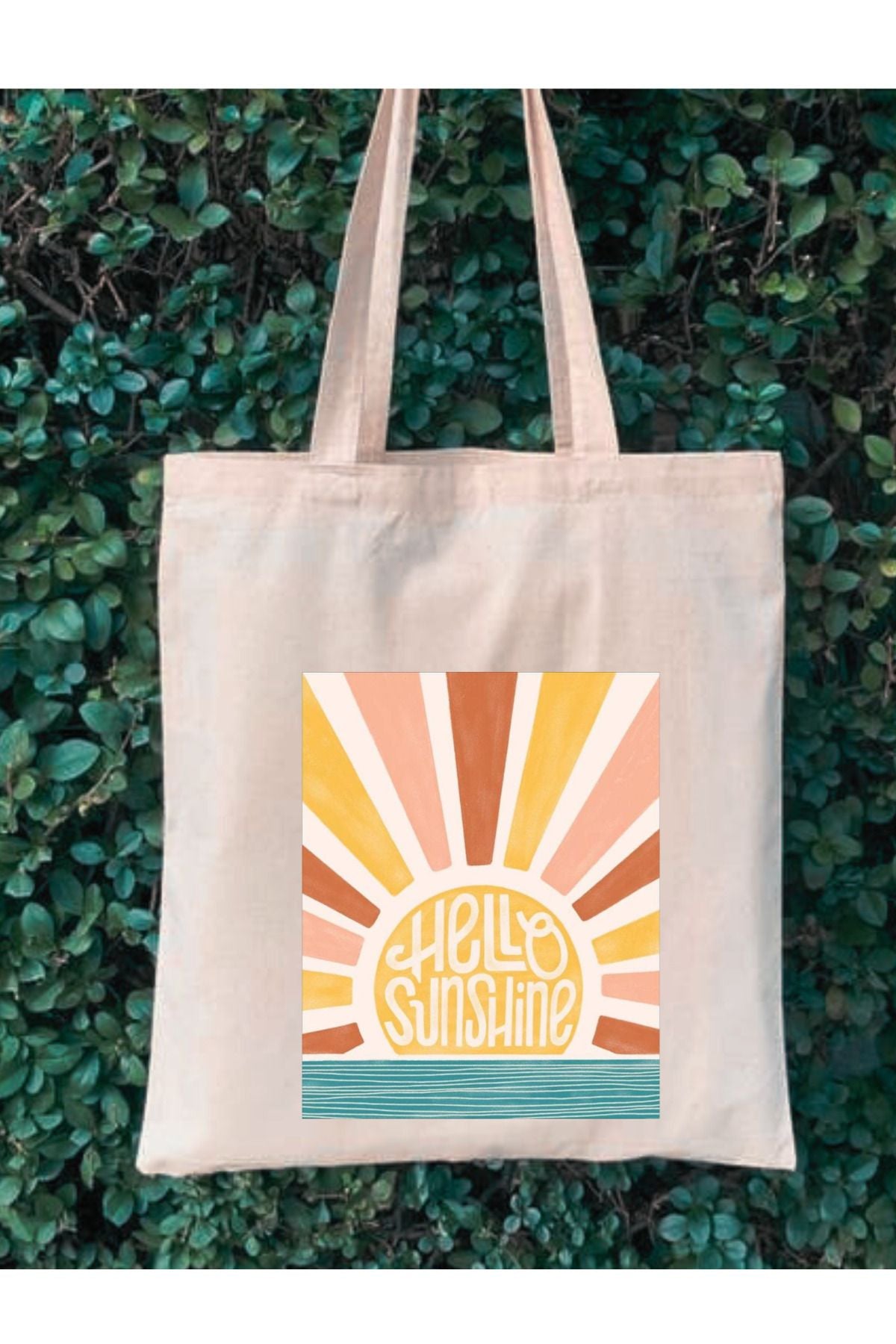 Hello Sunshine, Güneş Tasarım Ham Bez Tote Bag Bez Çanta