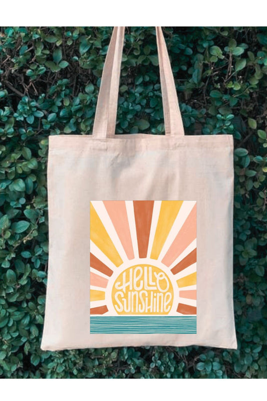 Hello Sunshine, Güneş Tasarım Ham Bez Tote Bag Bez Çanta