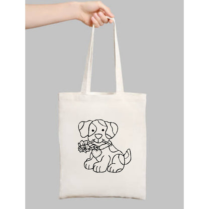 Köpekli Çocuk Boyama Çantasi krem kanvas çanta %100 pamuk 35x40 cm tote bag