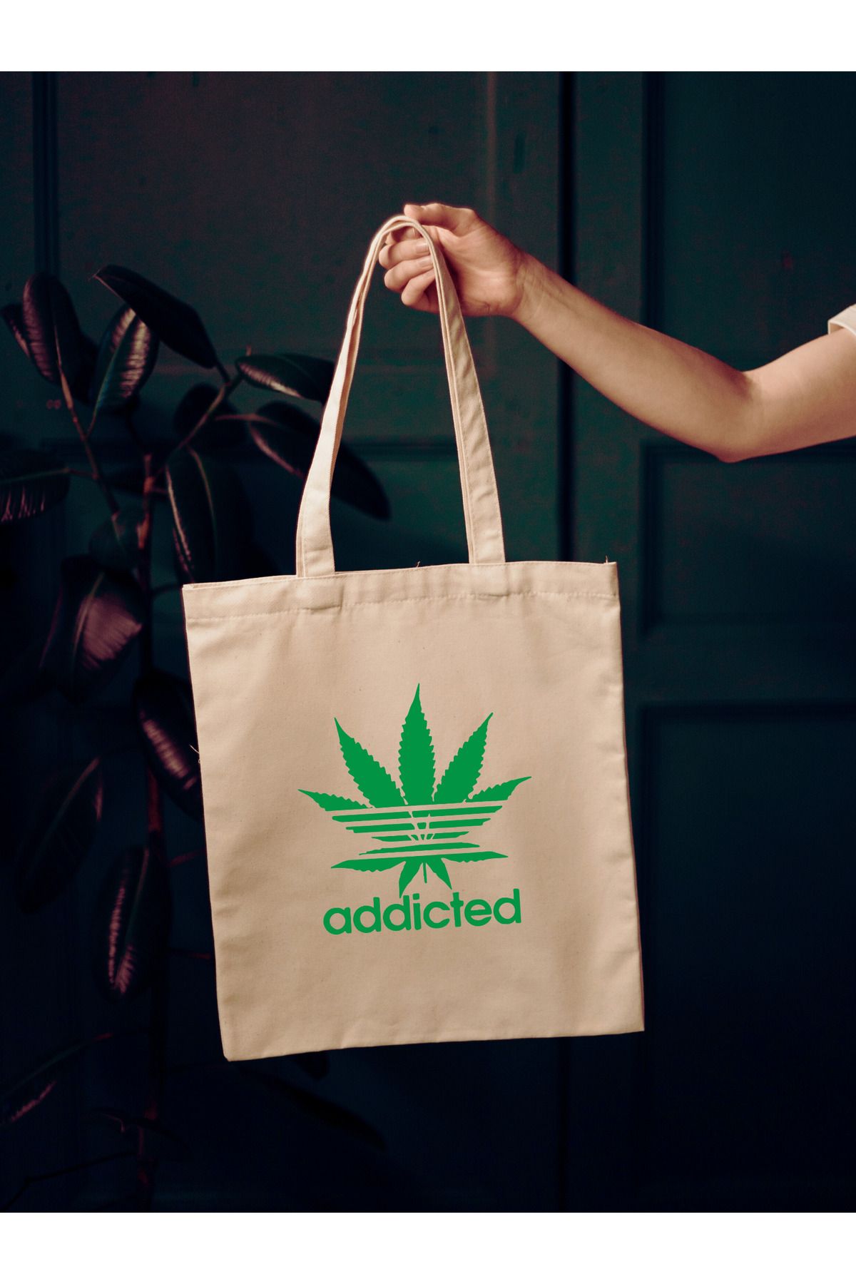 Addicted, Weeds Tasarım Tote Bag, Kalın, Bez Çanta, Omuz Çanta,