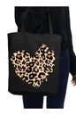 Leopar Siyah Kanvas Kalın Tote Bag, Shopper Bag, Omuz Çantası, Leopar Çanta