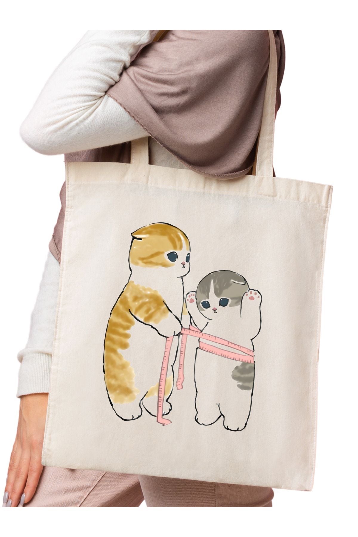 Sevimli Kediler Diyetisyen Hediye Tote Bag Bez Çanta