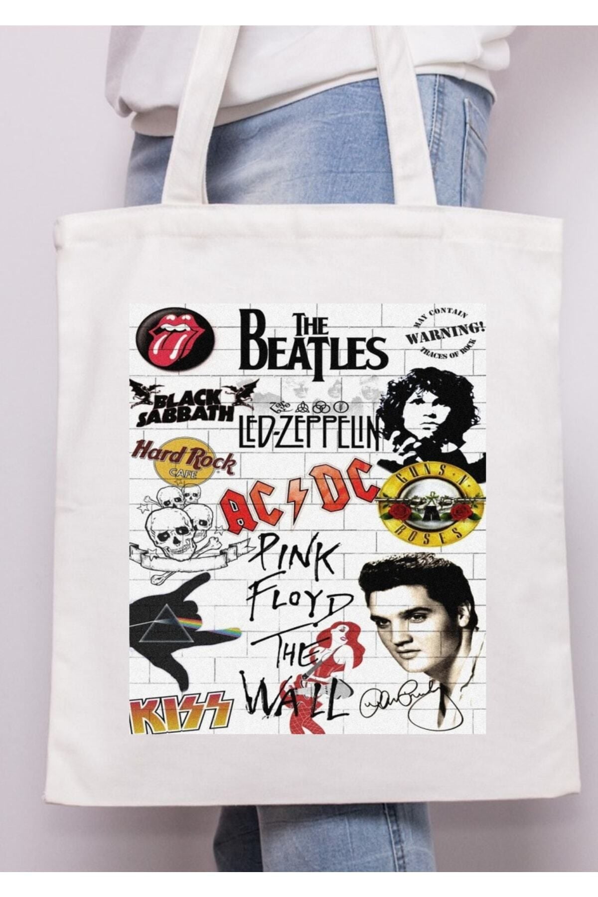 Rock'n Roll Pink Floyd, Ac Dc, Kiss, The Beatless Vb. Tote Bag Bez Çanta