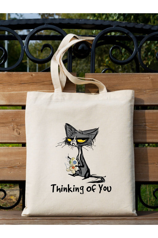 Thinking Of You, Cat Tasarım Tote Bag Bez Çanta