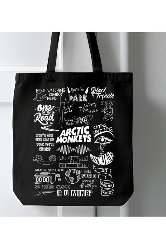 Siyah Kanvas, Arctic Monleys Tasarım Tote Bag Bez Çanta, Shopper Bag, Kanvas Çanta
