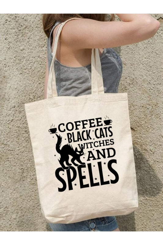 Spell Cat Coffee Tasarımlı Ham Bez Çanta tasarımlı ham bez çanta minimalist pinterest modeli