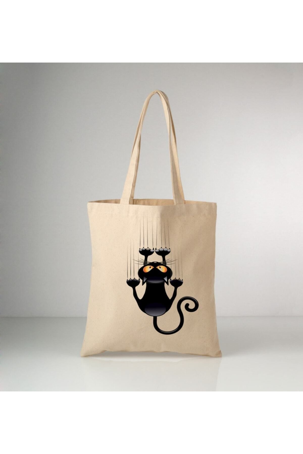 Black Cat Kedi Tasarım Ham Bez Çanta tasarımlı ham bez çanta minimalist pinterest modeli